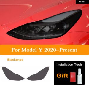 テスラ 2個 モデル3 X Y S ヘッドライト ティントスモークブラックビニールラップフィルムクリア TPU ステッカー - Model Y B
