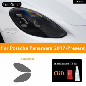 ポルシェ ヘッドライト ティントブラックフィルムクリア TPU ステッカー カイエン 2019 パナメーラマカン アクセサリー - Panamera 17-On B
