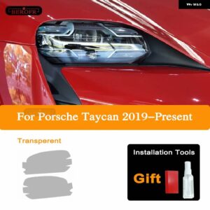 ポルシェ ヘッドライト ティントフィルムスモークブラッククリア TPU フロントライト ステッカー タイカン 2019 2020 アクセサリー - Transparent