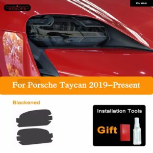 ポルシェ ヘッドライト ティントフィルムスモークブラッククリア TPU フロントライト ステッカー タイカン 2019 2020 アクセサリー - Blackened
