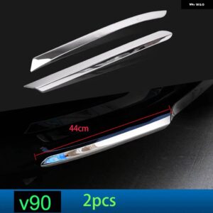ボルボ カー スタイリング クローム ステッカー V90 S90 2016-19 ステンレスフロント バンパー 唇カバー トリム ストリップ車 ACCESSO - FOR V90 2PCS