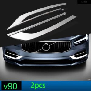 ボルボ カー スタイリング クローム ステッカー V90 S90 2016-19 ステンレスフロント バンパー 唇カバー トリム ストリップ車 ACCESSO - FOR V90 2PCS2