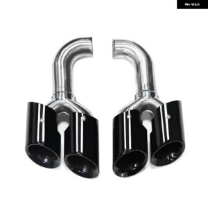 ポルシェ カイエン 2011-2014 排気 アップグレード クワッドテール パイプ 304 ステンレス マフラー先端ノズル - Black Long