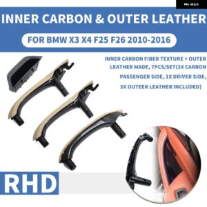 BMW 7ピース RHD 右ハンドル インテリアドアプルハンドルインナー ABS カーボン アウター レザー パネル X3 X4 F25 F26 2010-16 - RHD In Carbon Beige