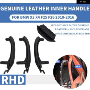 BMW 7ピース RHD 右ハンドル インテリアドアプルハンドルインナー ABS カーボン アウター レザー パネル X3 X4 F25 F26 2010-16 - RHD Black Leather