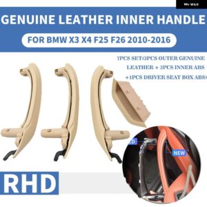 BMW 7ピース RHD 右ハンドル インテリアドアプルハンドルインナー ABS カーボン アウター レザー パネル X3 X4 F25 F26 2010-16 - RHD Beige Leather