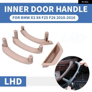 BMW 7ピース LHD 左ハンドル用 インテリアドアプルハンドルインナー ABS カーボン アウター レザー パネル X3 X4 F25 F26 2010-16 - LHD beige 4pcs set