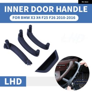 BMW 7ピース LHD 左ハンドル用 インテリアドアプルハンドルインナー ABS カーボン アウター レザー パネル X3 X4 F25 F26 2010-16 - LHD black 4pcs set