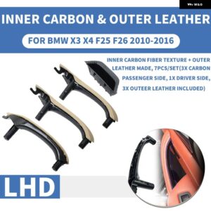 BMW 7ピース LHD 左ハンドル用 インテリアドアプルハンドルインナー ABS カーボン アウター レザー パネル X3 X4 F25 F26 2010-16 - LHD In Carbon Beige