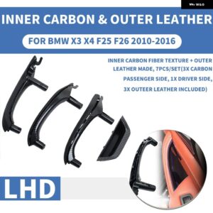 BMW 7ピース LHD 左ハンドル用 インテリアドアプルハンドルインナー ABS カーボン アウター レザー パネル X3 X4 F25 F26 2010-16 - LHD In Carbon Black