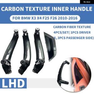 BMW 7ピース LHD 左ハンドル用 インテリアドアプルハンドルインナー ABS カーボン アウター レザー パネル X3 X4 F25 F26 2010-16 - LHD Carbon Fiber set