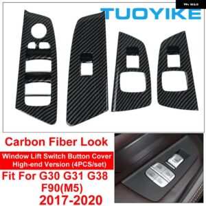BMW カーボン インテリア ウィンドウリフトスイッチ ボタン リペアカバー トリム 新 5シリーズ G30 G31 G38 M5 F90 525 528 530 540 LI - Carbon High-end 4pcs