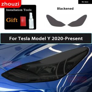 テスラ 2個 モデル3 X Y S ヘッドライト ティントスモークブラックフィルムクリア TPU ステッカー 2022 アクセサリー - Model Y B
