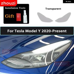 テスラ 2個 モデル3 X Y S ヘッドライト ティントスモークブラックフィルムクリア TPU ステッカー 2022 アクセサリー - Model Y T