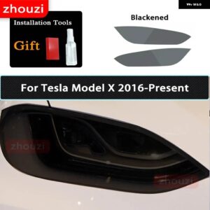 テスラ 2個 モデル3 X Y S ヘッドライト ティントスモークブラックフィルムクリア TPU ステッカー 2022 アクセサリー - Model X B