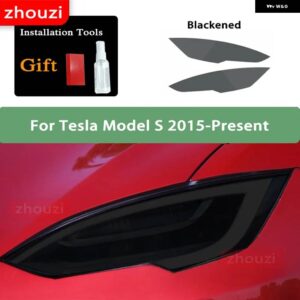 テスラ 2個 モデル3 X Y S ヘッドライト ティントスモークブラックフィルムクリア TPU ステッカー 2022 アクセサリー - Model S B