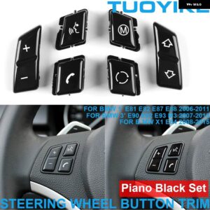 BMW ABS コンボレッド インテリア ステアリングホイール ボタン キーカバー トリム 1/3シリーズ X1 M3 E84 E81 E82 E87 E88 E90 E92 E93 用交換 - Piano Black Set