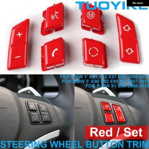 BMW ABS コンボレッド インテリア ステアリングホイール ボタン キーカバー トリム 1/3シリーズ X1 M3 E84 E81 E82 E87 E88 E90 E92 E93 用交換 - Red set