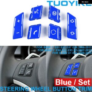 BMW ABS コンボレッド インテリア ステアリングホイール ボタン キーカバー トリム 1/3シリーズ X1 M3 E84 E81 E82 E87 E88 E90 E92 E93 用交換 - Blue Set