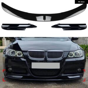 BMW 3シリーズ E90 E91 M-TECH スポーツ PRE-LCI 320I 325I 2005-08 フロント バンパー スポイラー リップ + サイド フォグライト エアベント - Glossy Black