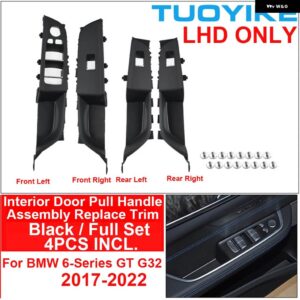 BMW LHD RHD 車インナードアプルハンドルカバー アームレスト アセンブリ トリム フロントリア LR 4色 6 GT G32 2017-22 用交換 - Black Full Set 4PCS