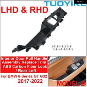 BMW LHD RHD カーボンカーインナー インテリアドアプルハンドルカバー アームレスト アセンブリ トリム 交換 6 GT G32 630I 640I 2017-22 - Carbon Rear Left B