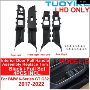 BMW LHD RHD カーボンカーインナー インテリアドアプルハンドルカバー アームレスト アセンブリ トリム 交換 6 GT G32 630I 640I 2017-22 - Black Full Set 4PCS