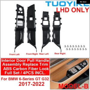 BMW LHD RHD カーボンカーインナー インテリアドアプルハンドルカバー アームレスト アセンブリ トリム 交換 6 GT G32 630I 640I 2017-22 - Carbon Full Set 4PCS