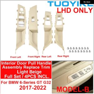 BMW LHD RHD カーボンカーインナー インテリアドアプルハンドルカバー アームレスト アセンブリ トリム 交換 6 GT G32 630I 640I 2017-22 - Light Beige Full Set