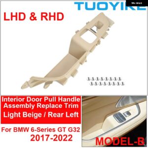 BMW LHD RHD カーボンカーインナー インテリアドアプルハンドルカバー アームレスト アセンブリ トリム 交換 6 GT G32 630I 640I 2017-22 - Light Beige Rear L