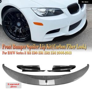 BMW 3シリーズ E90 E91 E92 E93 M3 2007-2013 カーボンルック/グロスブラックフロント バンパー スポイラー リップ + サイドコーナーアングルカバー - Carbon Fiber Look