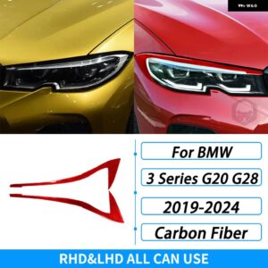 BMW 3シリーズ G20 G28 2019-2024 アクセサリーカーボン ヘッドライト アイブロウ パネル トリム カバー 装飾 ステッカー - red carbon fiber
