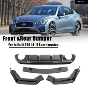 車用フロント バンパー リップスポイラー +リア バンパー ディフューザー インフィニティ Q50 スポーツ バージョン 2014-2017 カーボンブラック バンパー プ