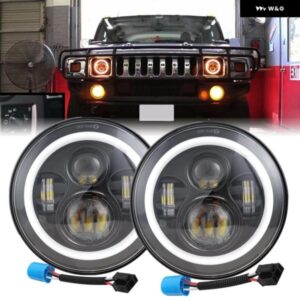 2PC 7インチ LED ヘッドライト ジープ ラングラー 7インチ ラウンド DRL ウィンカー ハロー ヘッドライト ハマー H2 2003-2009 9007 H4 アダ