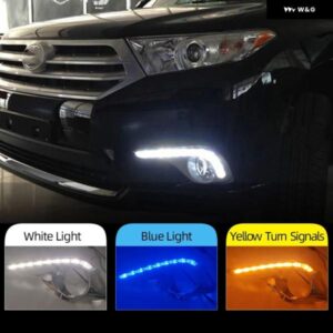 カー点滅 2個 カースタイリング トヨタ ハイランダー 2012 2013 2014 LED DRL デイタイム ランニングライト デイライトとウインカー カスタ