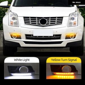 1ペア LED デイタイム ランニングライト LED DRL 黄色 ターニングライト フォグランプ カバー キャデラック SRX 2012-16 カスタムパーツ ア - White　and　Yellow