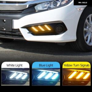 2個 ホンダ シビック 10TH 2016 2017 2018 LED DRL デイタイム ランニングライト 昼光黄色 ウィンカー ランプ フォグライト カスタムパーツ