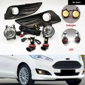 1セット フォード フィエスタ 2013-17 LED フロントバンパー フォグランプ フォグライト ワイヤーハーネス フォグランプ グリル カバー カ