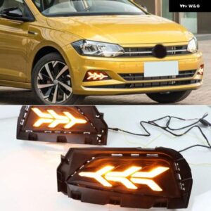1ペア 車 DRL LED デイタイム ランニングライト フォグランプ シーケンシャルイエローウィンカー機能 フォルクスワーゲンポロ 2019-21 カス
