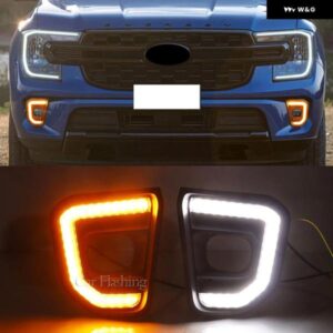 フォード エベレスト 2022 2023 カーアクセサリー DRL フォグランプ 装飾 LED デイタイム ランニングライト ダイナミックウィンカー 付き