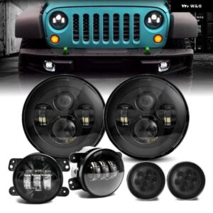 車 7インチ LED ヘッドライト フォグランプ アセンブリ アンバーウィンカーライト ジープ ラングラー JK 2007-2017 アクセサリー カスタム