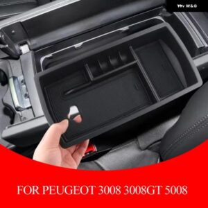 ABS カーセンター コンソール アームレスト 収納 ボックス プジョー 3008 3008GT 5008 2017-2020 センター コンソール トレイアクセサリー - black