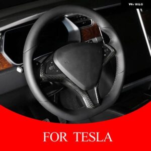 ABSカーインナー ステアリングホイール フレーム トリム TESLAモデルSモデルX ステアリングホイール カスタム 装飾 アクセサリー - Carbon　Fiber