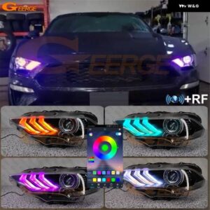 フォード マスタング 2018 - 21 BLUETOOTHアプリ 超高輝度マルチカラーRGB LEDエンジェルアイキット ハローリング DRLボード