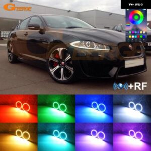 ジャガー XF XFR X250 2012 - 15 RFリモートBTアプリ マルチカラー超高輝度RGB LEDエンジェルアイキット ハローリング