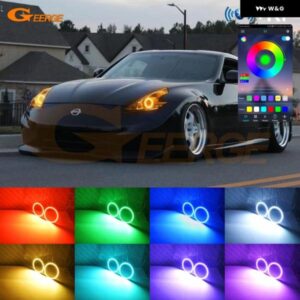 日産 370Z 370 Z Z34 フェアレディ 2009-2020 RFリモートBTアプリ 超高輝度マルチカラーRGB LEDエンジェルアイキット ハローリングDRL