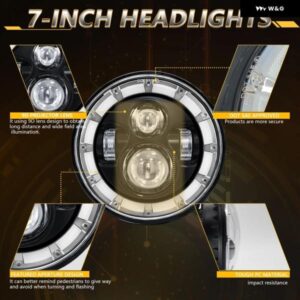 新型LED ラングラー ヘッドライト 7インチ ラウンド ヘッドライト JK ハレー ジープ 200W 30000LM H4 エンジェルアイ 6000K/3500K 汎用 ヘッドライト - 2Pcs