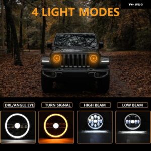 ラングラー ヘッドライト 7インチ ラウンド LED ヘッドライト H4 ハイパワー 240W ダブル エンジェルアイズ ヘッドランプ ジープ JK ハレー 24000LM 6000K - 1　Pcs
