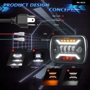 5X7インチ 防水 LED ヘッドライト ホワイトDRL LEDハイロービームLED ヘッドライト トヨタ ピックアップ トラック HALOアクセサリー - 2pc