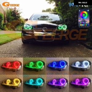 フォルクスワーゲン VW ゴルフ V 5 MK5 GTI ラビット ジェッタ R32 RFリモートBTアプリ 超高輝度マルチカラーRGB LEDエンジェルアイキット ハローリング - Xenon　Headlight